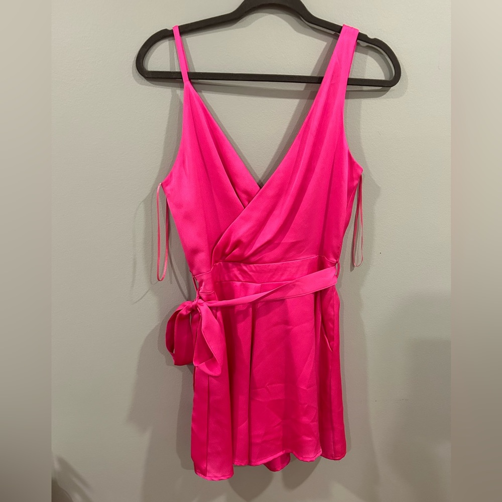 Hot Pink Romper with belt tie and pockets